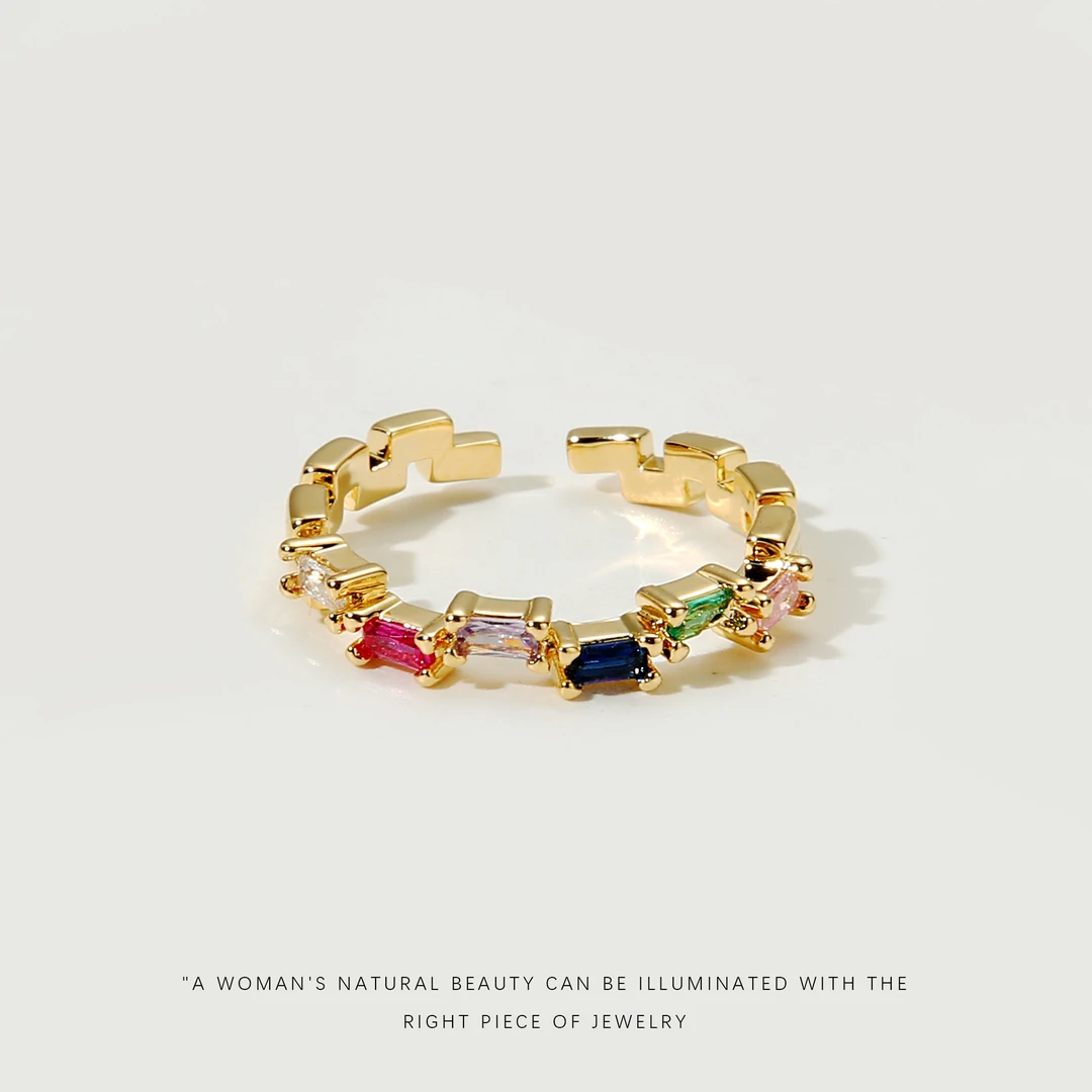 铜合金合成锆石戒指 【彩色方糖】镶钻个性时尚戒指A820