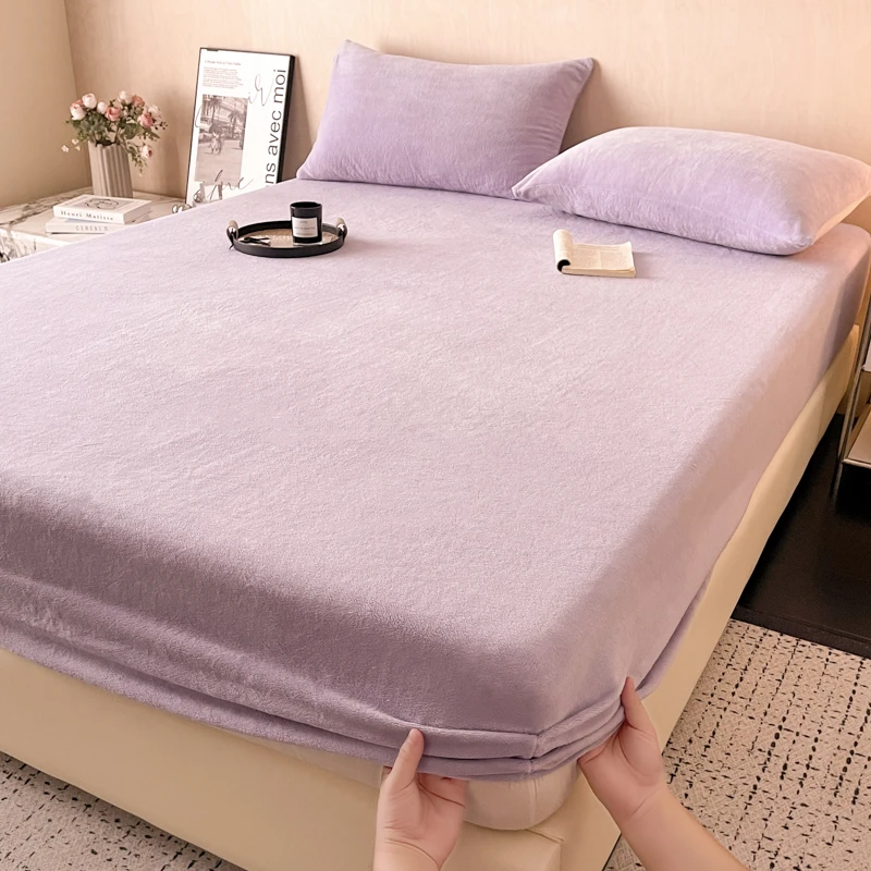 A类牛奶绒床笠单件冬季加厚加绒床罩床垫席梦思保护罩防滑床套
