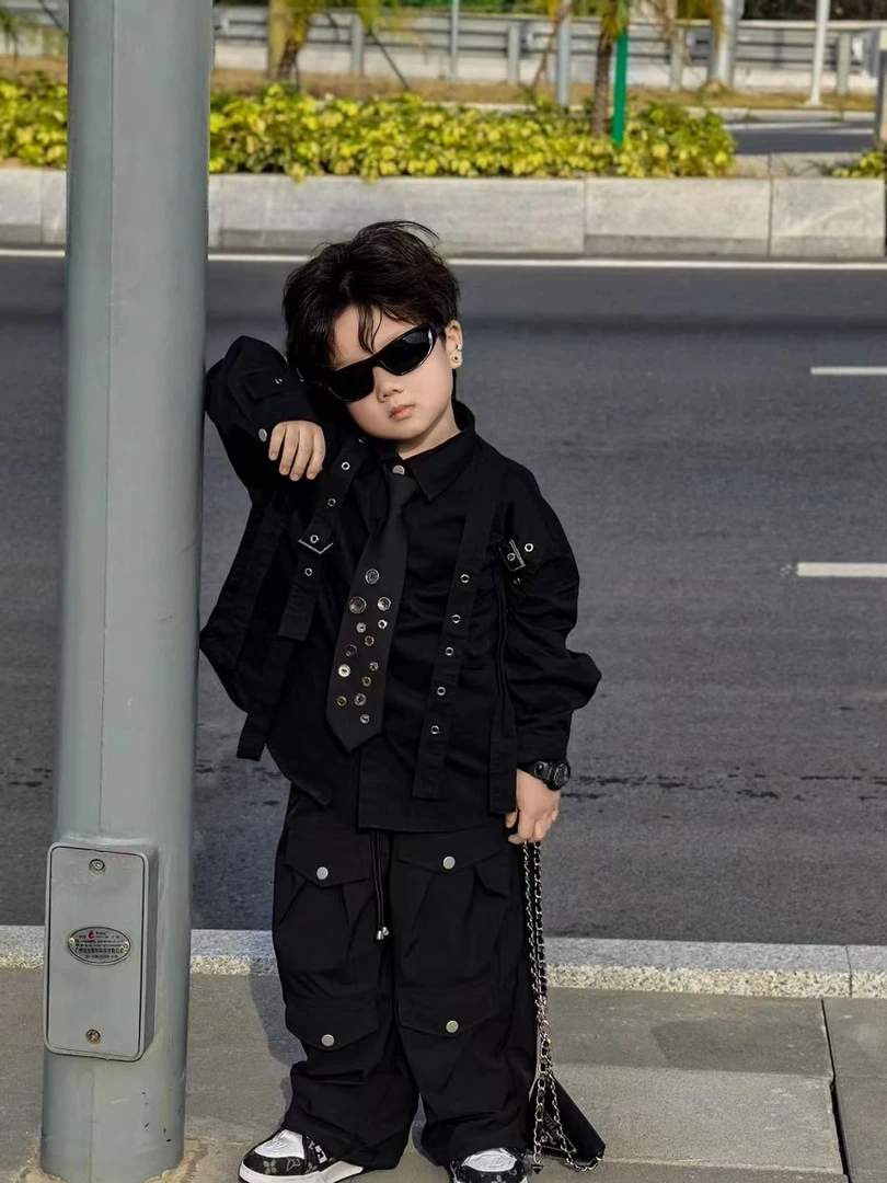 半川童装（春款）c038儿童宽松时尚长袖潮流外套休闲衬衫设计感韩版