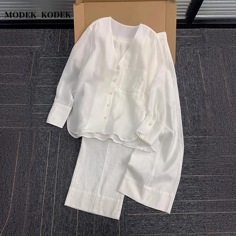 MODEK KODEK夏季薄款男士长袖衬衣高级感潮牌宽松休闲长裤两件套