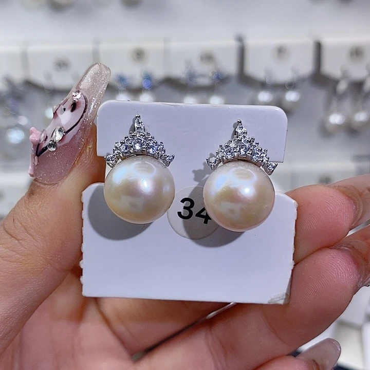 银S925镶嵌耳饰淡水珍珠12➕