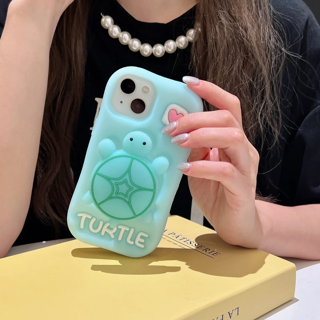 【苹果华为】夜光支架乌龟全红同款适用iPhone16卡通立体硅胶手机壳