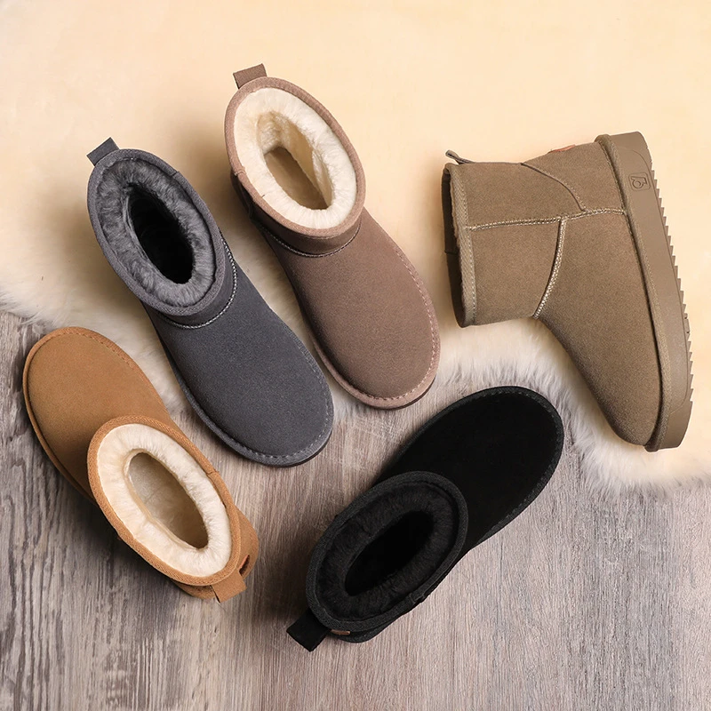 新款情侣款牛皮雪地靴女男靴冬季防滑保暖短筒加厚加绒棉鞋面包鞋