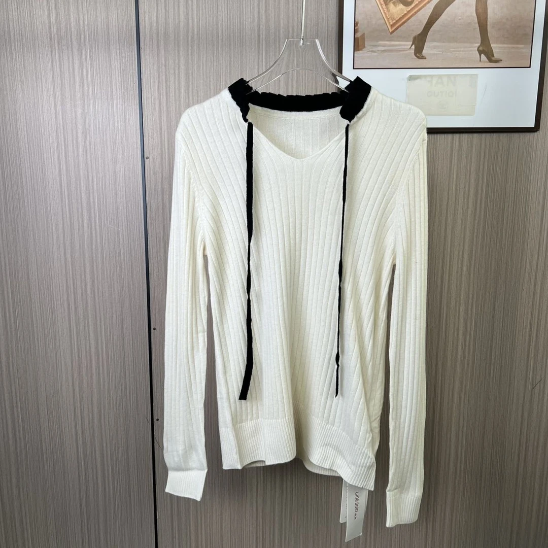 0802撤柜LD针织衫新款羊毛打底毛衣女装长袖修身上衣蝴蝶结系带