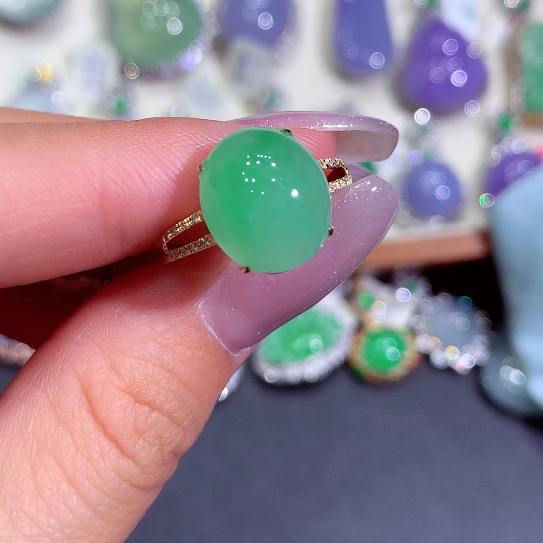 翡翠18K金镶嵌吊坠(不含链)