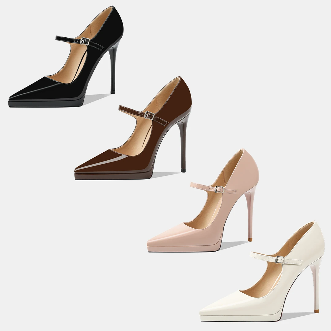 欧美尖头细跟法式气质高跟鞋性感黑色时尚百搭超高跟漆皮单鞋春季