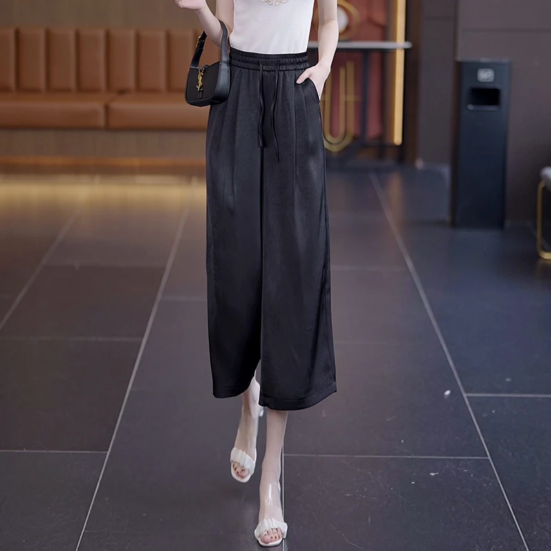 2025夏季新款阔腿裤女薄款时尚高腰显瘦垂感八分裤百搭宽松休闲裤