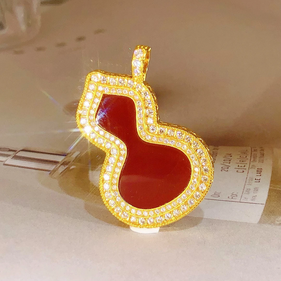 【皇冠轻奢】18k金｜镶嵌红玛瑙加大葫芦吊坠 34x24mm