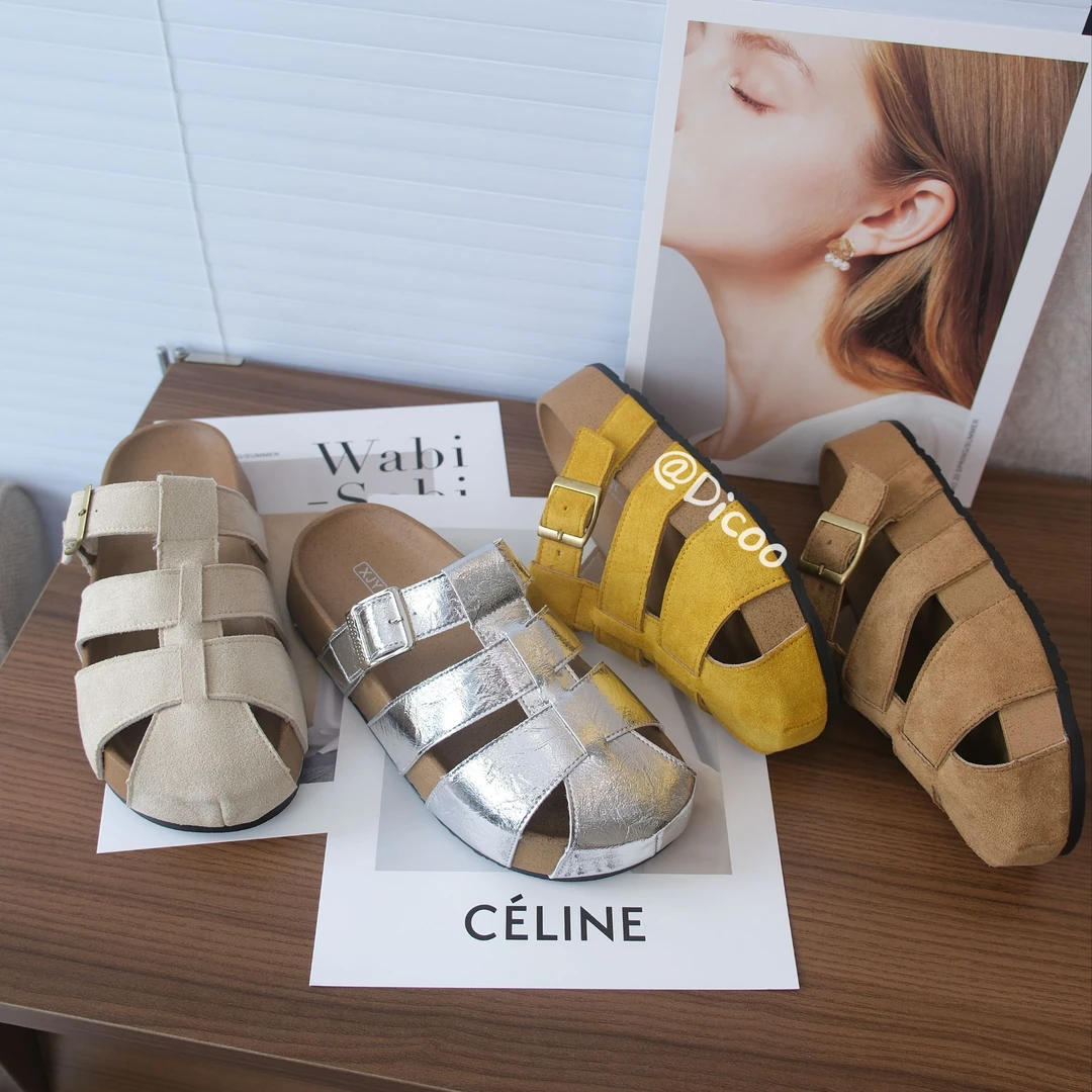 DICOO增高5cm厚底包头编织透气百搭勃肯凉拖鞋女夏季沙滩鞋软木底