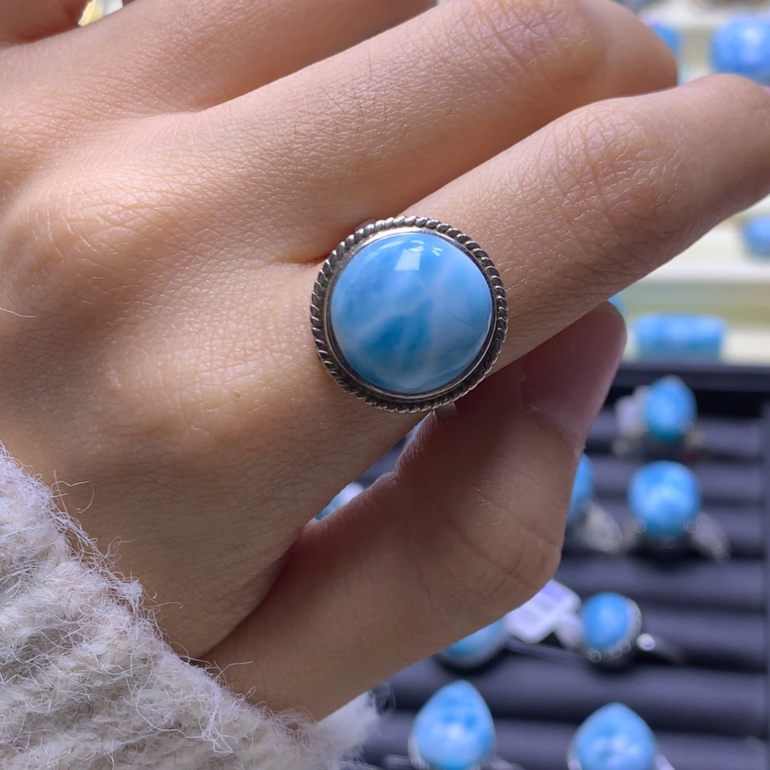 针钠钙石（海纹石）银S925镶嵌戒指蛋面戒指色差略异