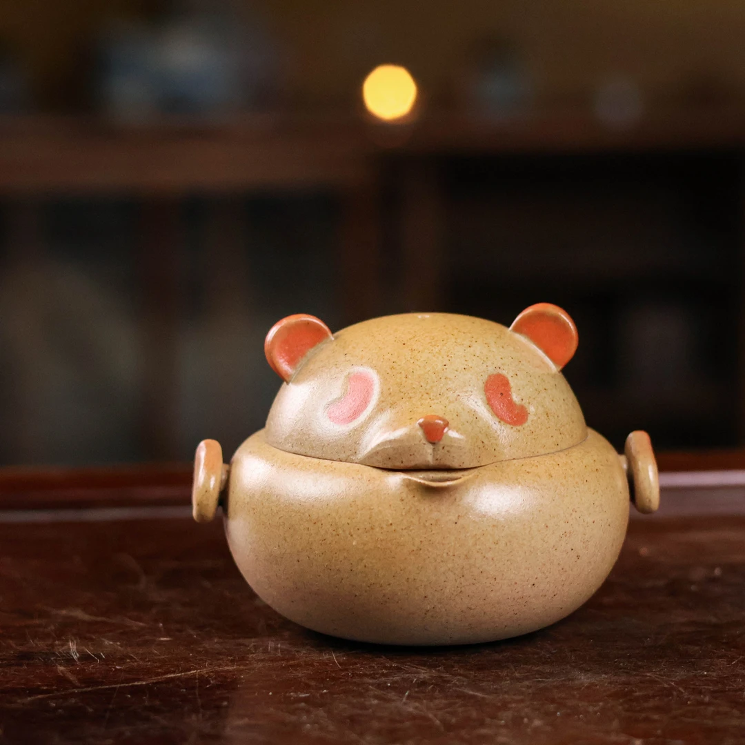 【陶珊居】桃气熊猫宝瓶120cc (白段泥柴烧)(窑云S0238)
