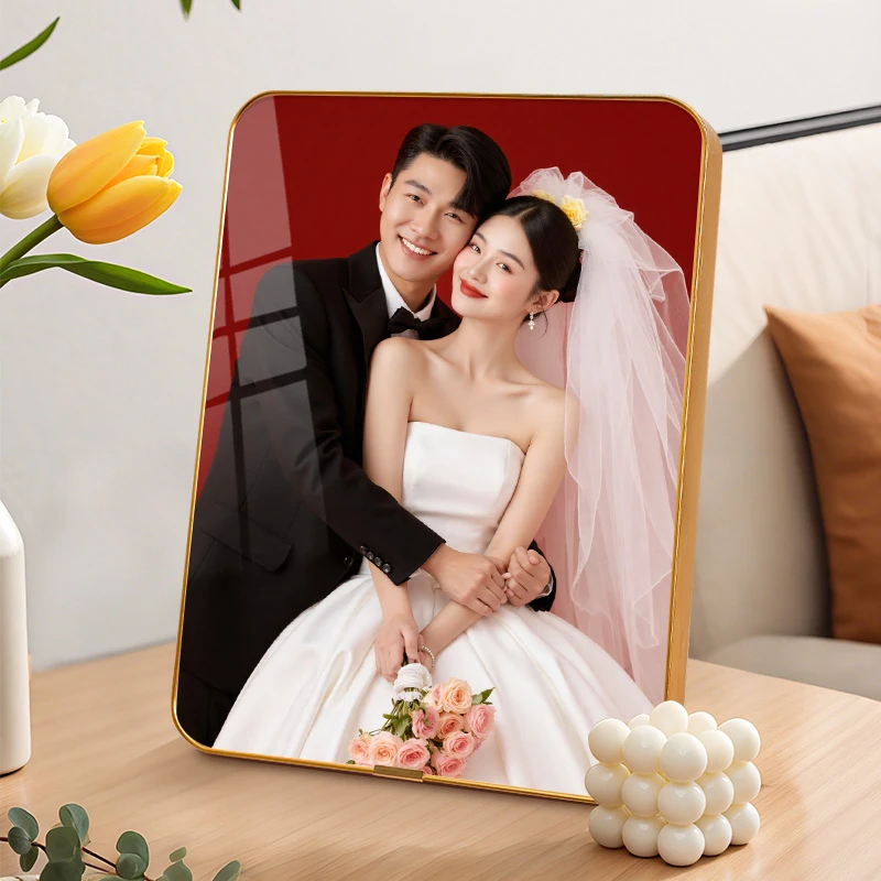【婚纱照必拍】结婚照高端洛克金边水晶高清相框来图定制摆件
