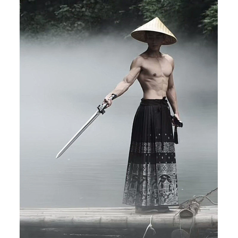 侠客风复古新中式古装明制宋裤中国风男士改良汉服黑银马面裙日常