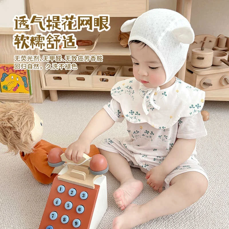 丹麦新生婴儿薄款网眼无骨连体衣春夏男女宝短袖夏装爬服十个月