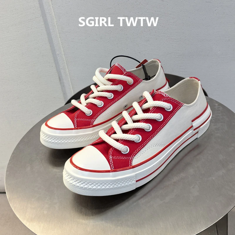 SGIRL TWTW2025年春夏新款超软防滑系带圆头平底休闲帆布鞋女鞋潮