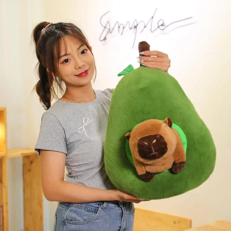 FAVMARTHA超萌创意水豚牛油果娃娃玩偶可拆卸毛绒可爱卡皮巴拉车