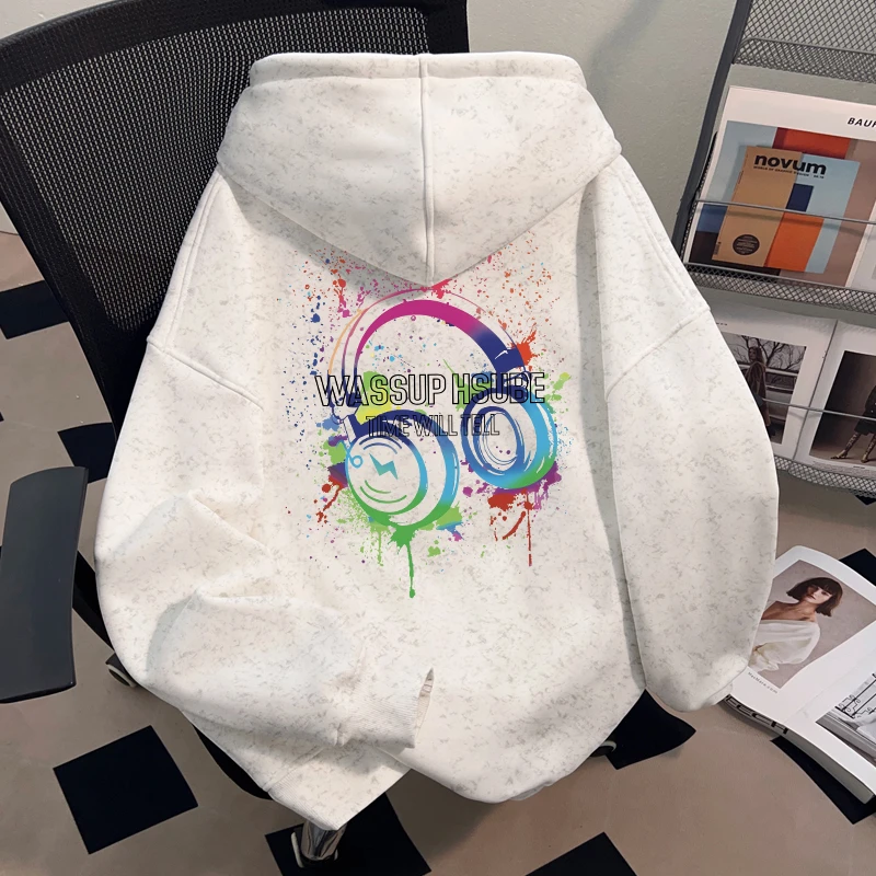 WASSUP HSUBE重磅美式国潮牌蜡染卫衣青少年慵懒宽松套头连帽上衣