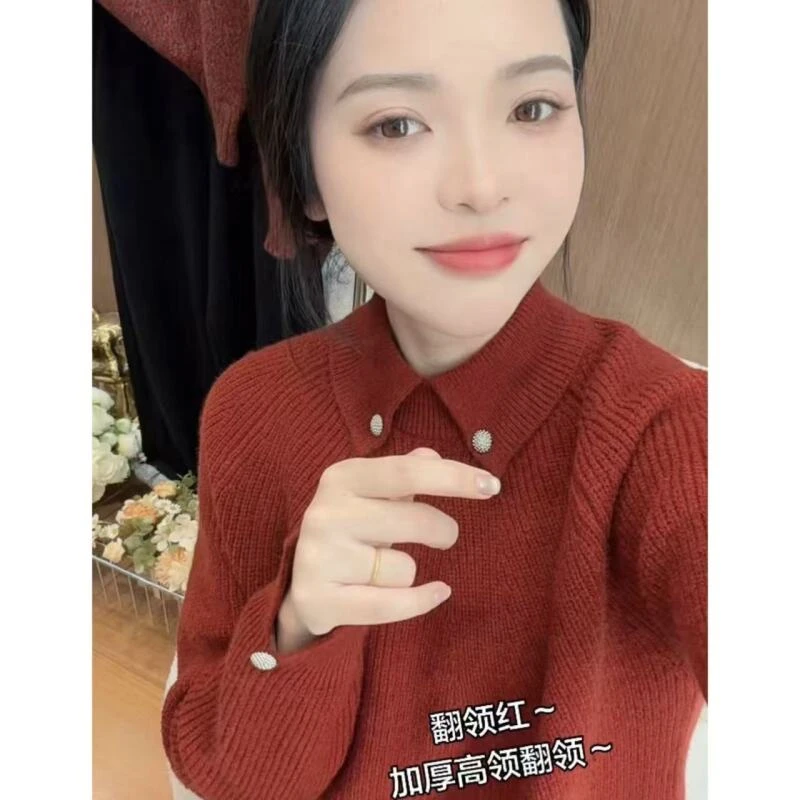 丽姐家~翻领红时尚休闲百搭女士百搭洋气上衣