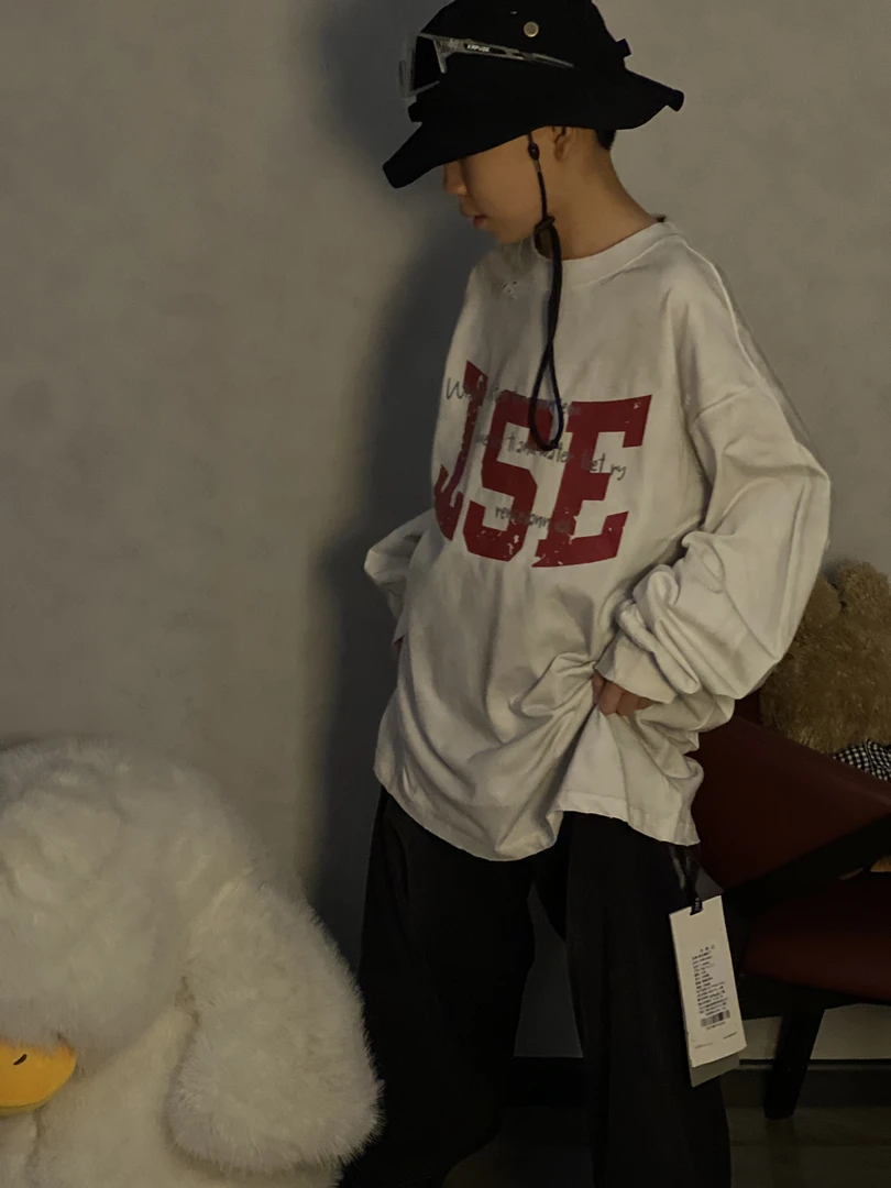 街头潮圆领套头字母秋季中童T恤