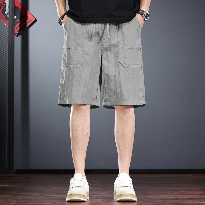 莱赛尔天丝短裤男2025新款宽松直筒休闲中裤轻薄透气亚麻五分裤潮