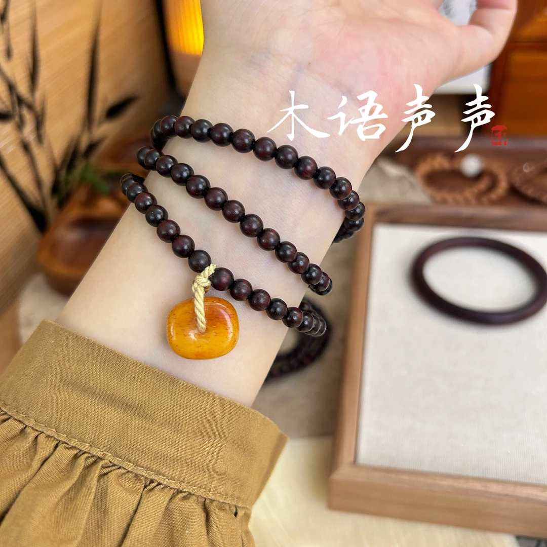 《浮生》天然紫檀多圈佛珠文玩手串 两戴款可做项链禅意风