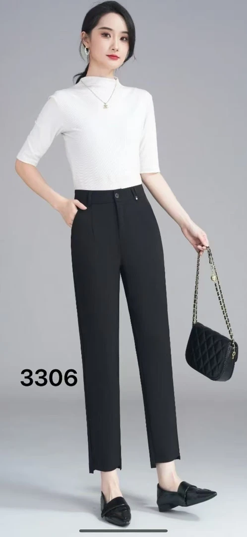 薄款黑色时尚职业女士长裤垂感显瘦小脚裤高腰口袋休闲裤西装裤