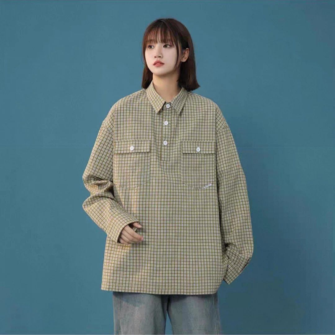 潮牌休闲格子长袖衬衫经典复古男女同款宽松百搭衬衣外套