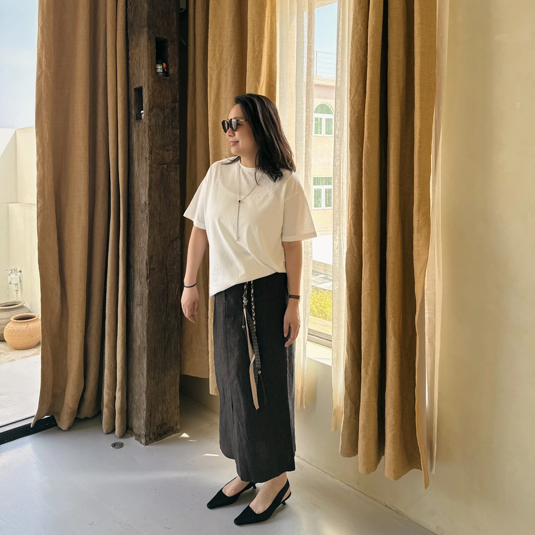 Ms.Qnn“老钱半裙”100亚麻编织腰带显瘦显高老钱色系半身裙 39P929