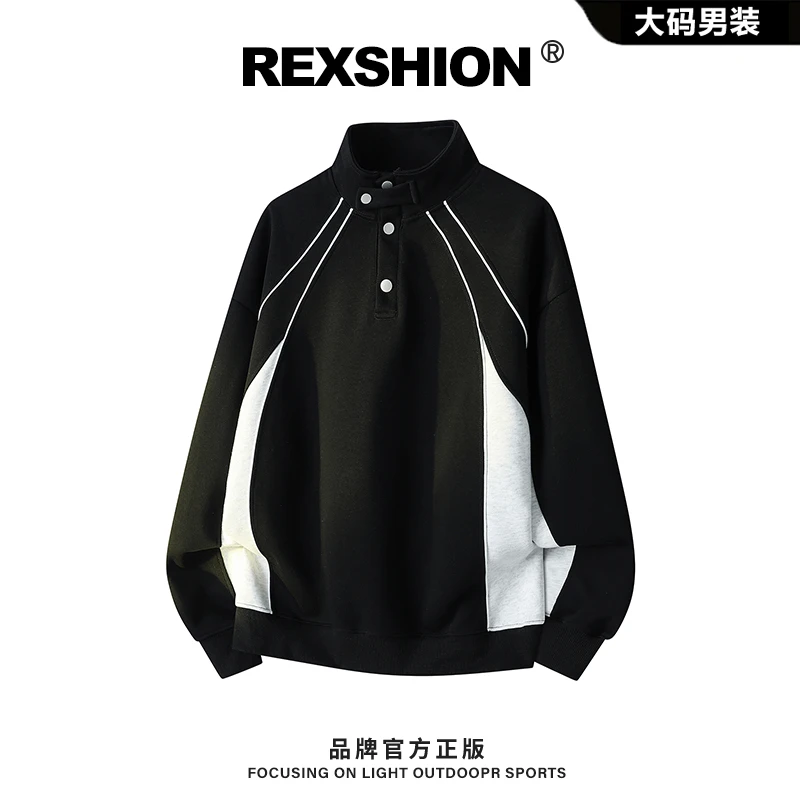 REXSHION秋季新款拼接条纹立领夹克男美式潮流休闲宽松百搭外套男