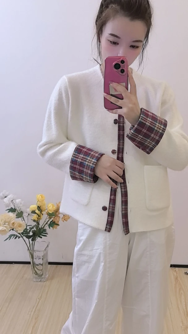 【米米女装】2025秋季新款百搭欧式格纹气质休闲小香风外套