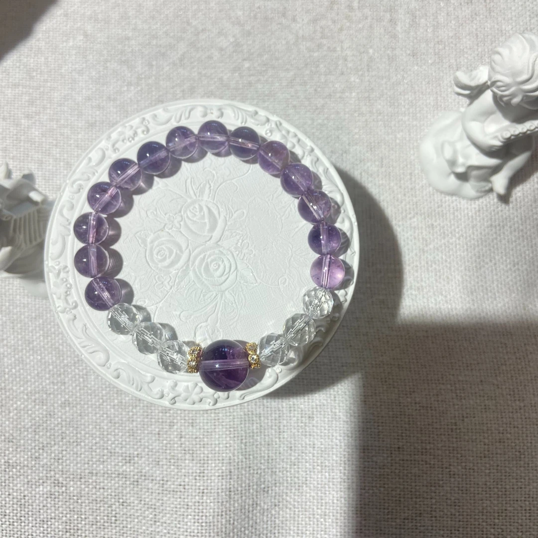 【喜饰原创 天空之境】8mm紫水晶切面白水手串 颜色微差多样性发一