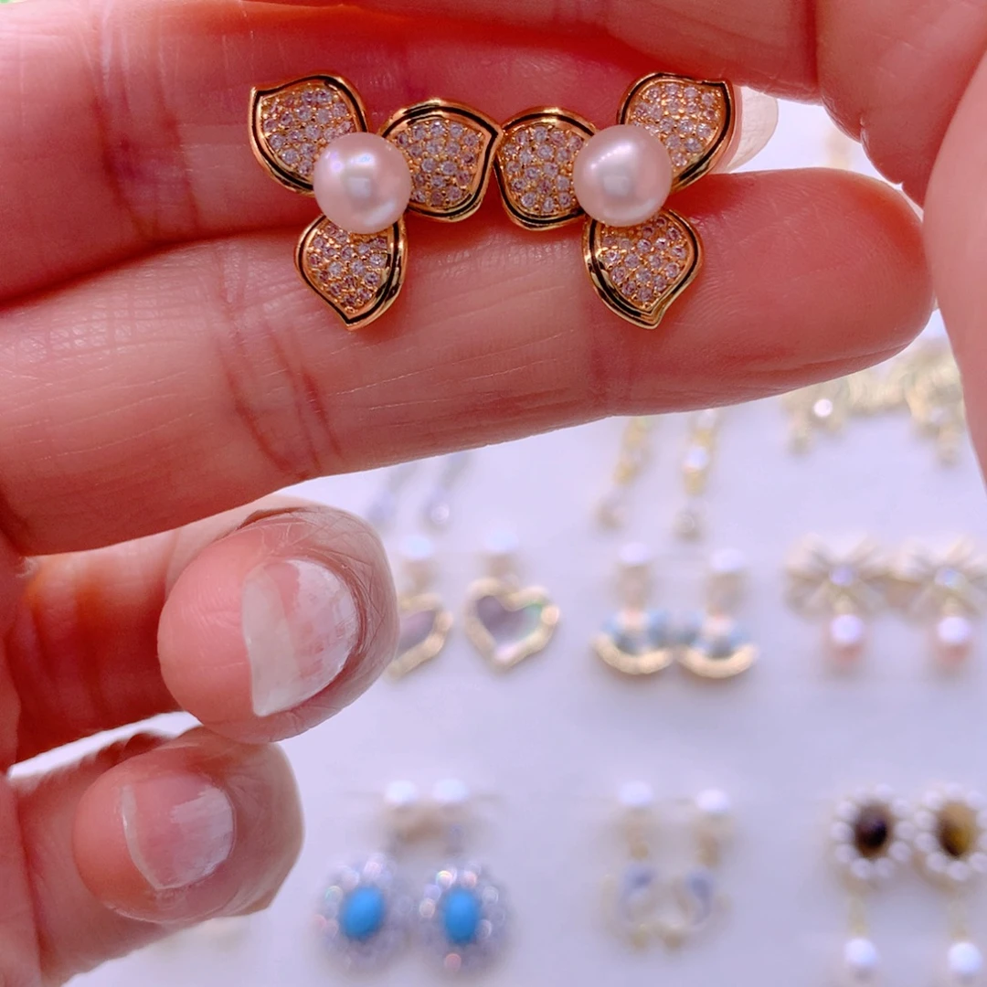 淡水珍珠耳饰合金