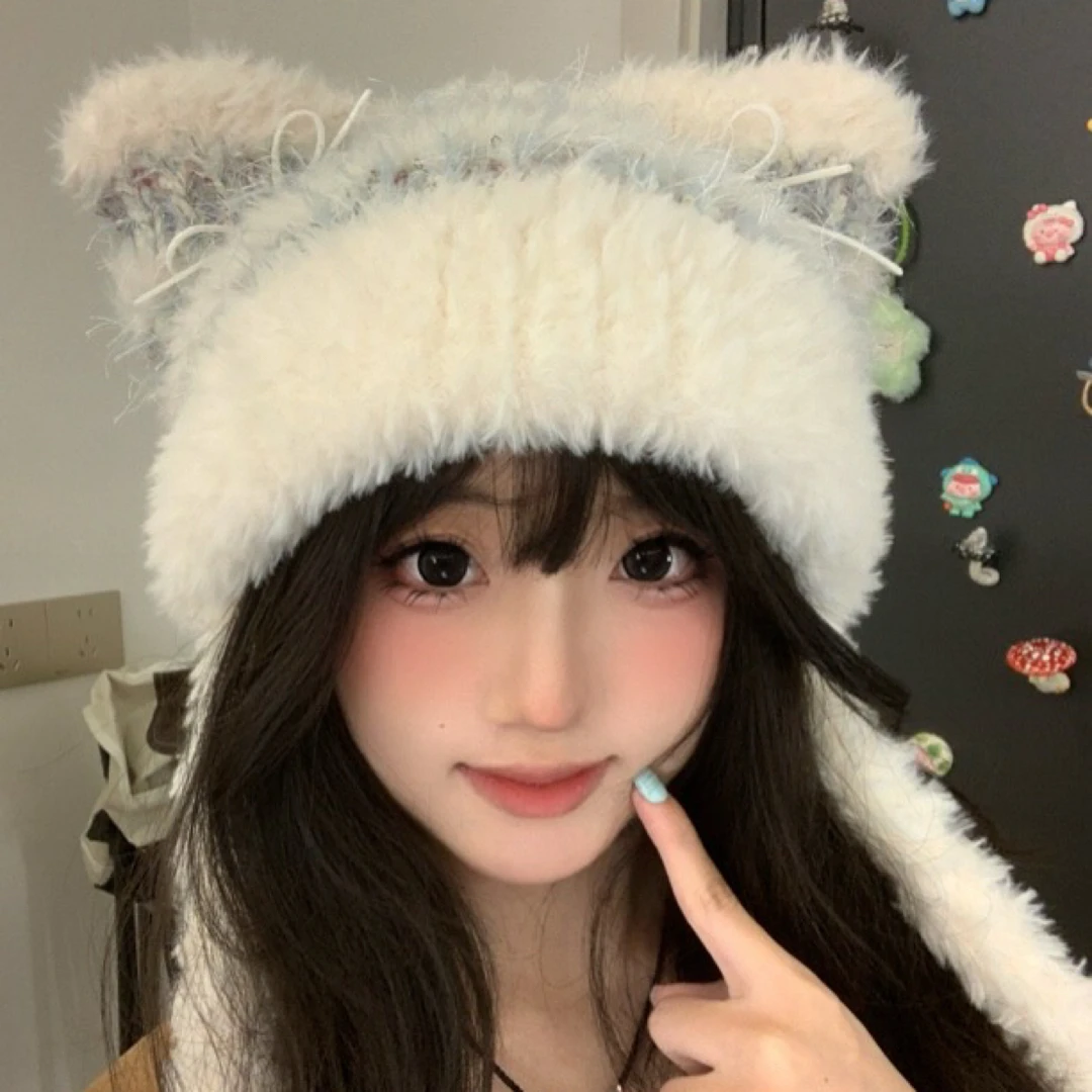 MiniTree海盐小猫原创韩系甜美可爱针织冬季加厚防寒显脸小包头帽