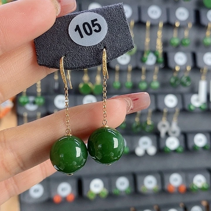 和田玉耳饰18K金镶嵌