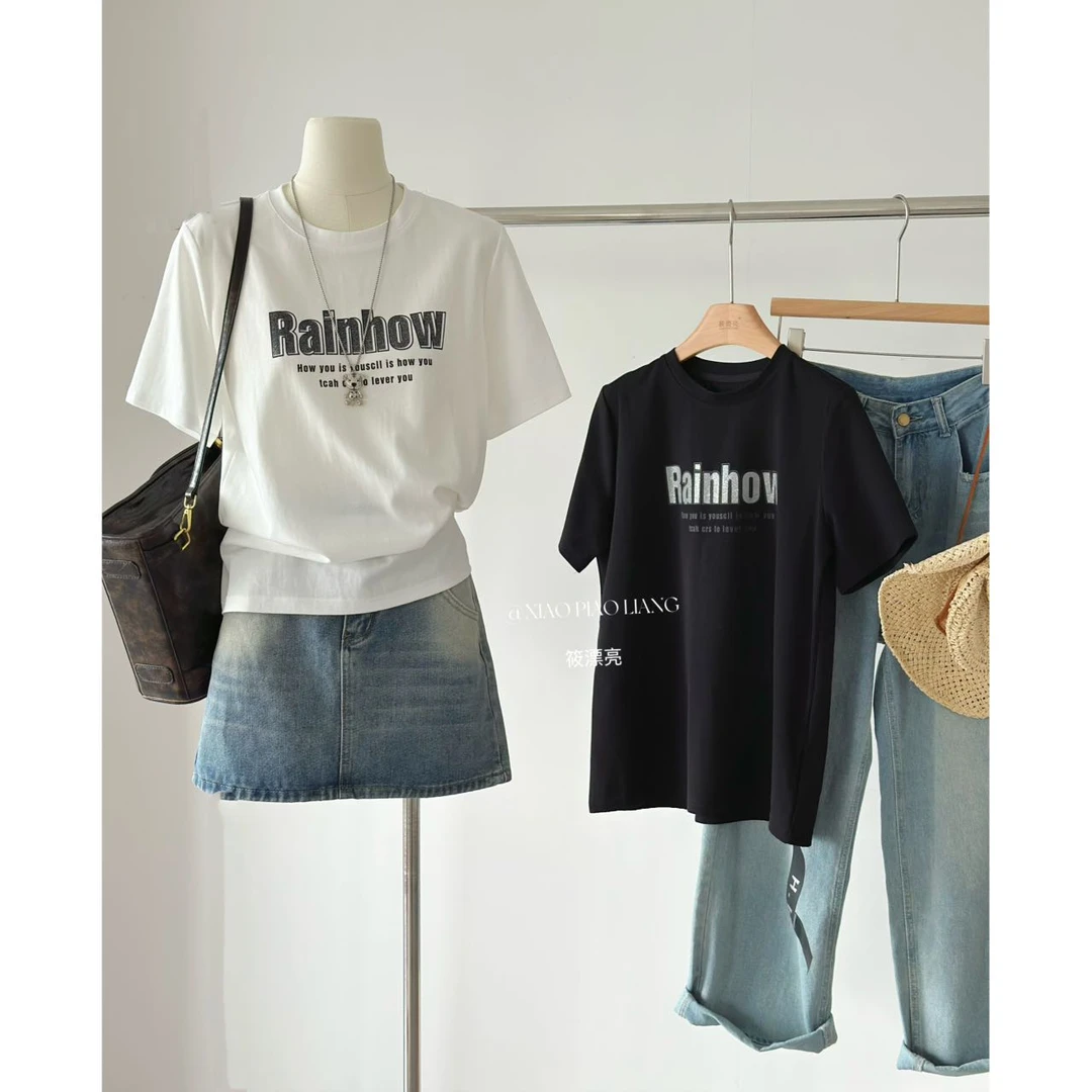 夏季新款韩版时尚休闲百搭字母印花宽松短袖t恤女上衣HH55#0.12