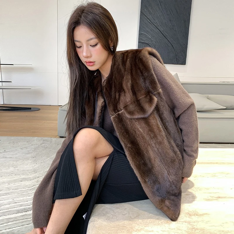 【甜心巧克力】水貂皮草女 进口天鹅绒整貂马甲中长款2025新款