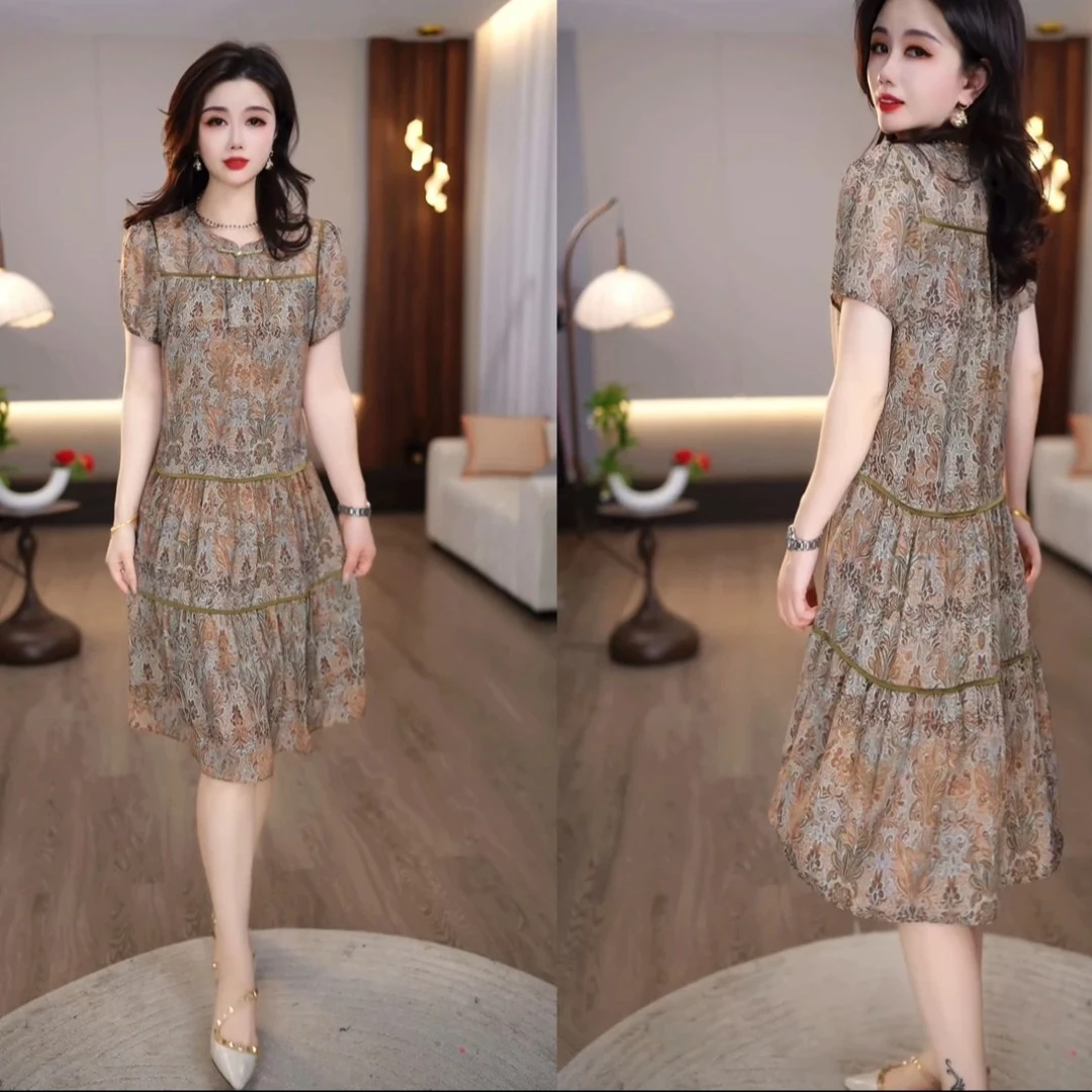 2025夏季新款气质小众花纹宽松休闲亲肤碎花时尚女士连衣裙M-4XL