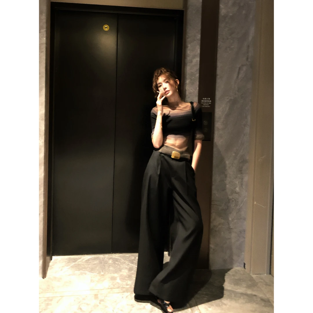 婉君Q 夏季复古垂感纯色气质百搭显瘦阔腿西装裤LWJ25C3K2228