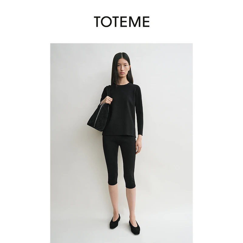 TOTEME女装黑色密实平纹针织CAPRI修身七分裤