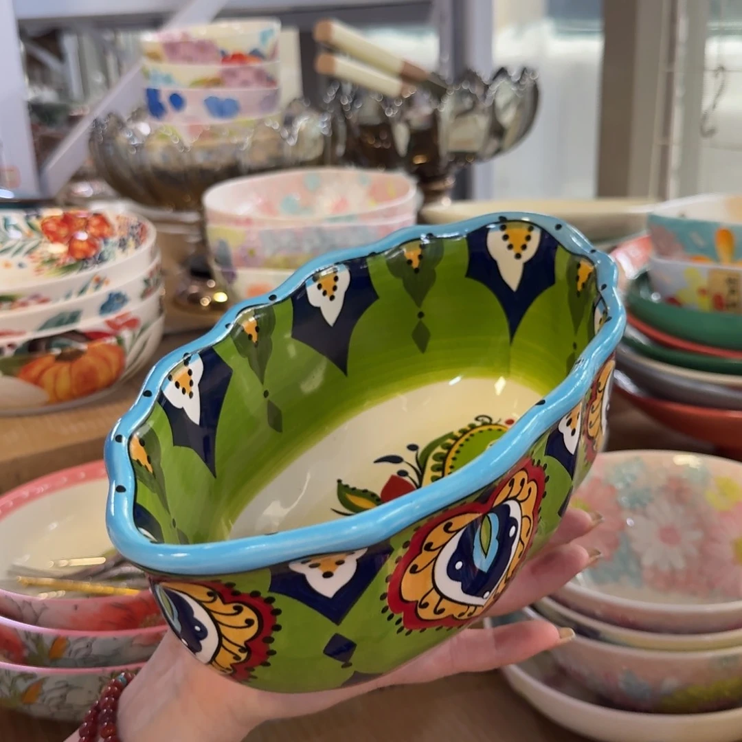 陶瓷绿波卡面包沙拉碗一只