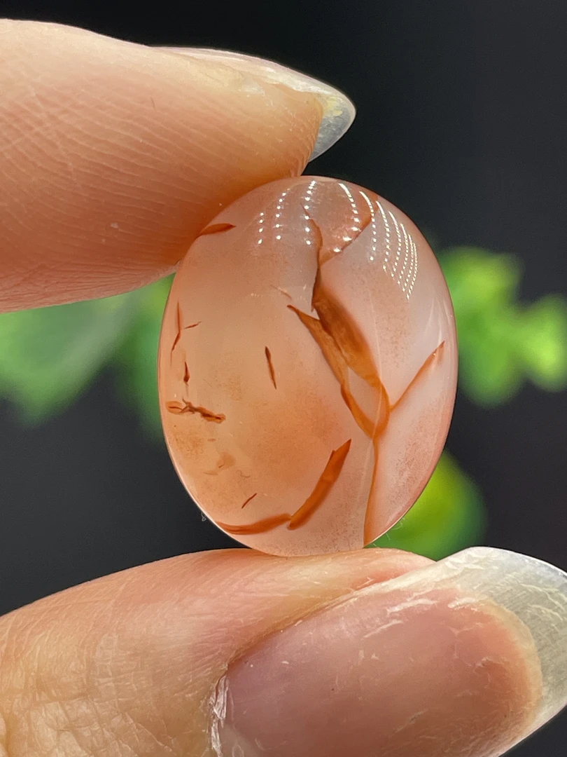 正宗川料冰飘火焰纹南红玛瑙蛋型冰透小吊坠 重3克尺寸19×15×7mm