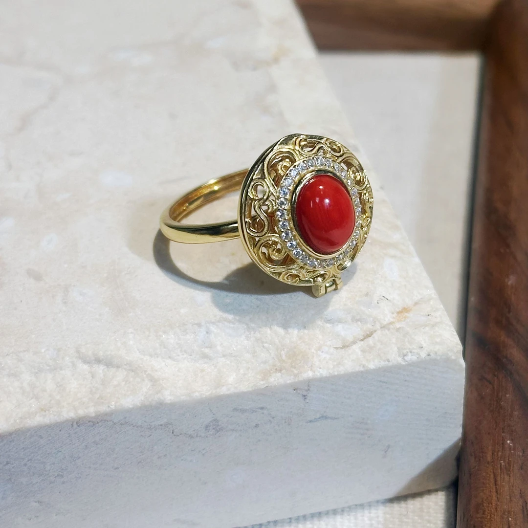 沙丁珊瑚s925戒指——117016