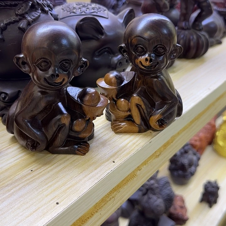 木黑檀木12双色猴子献宝一对