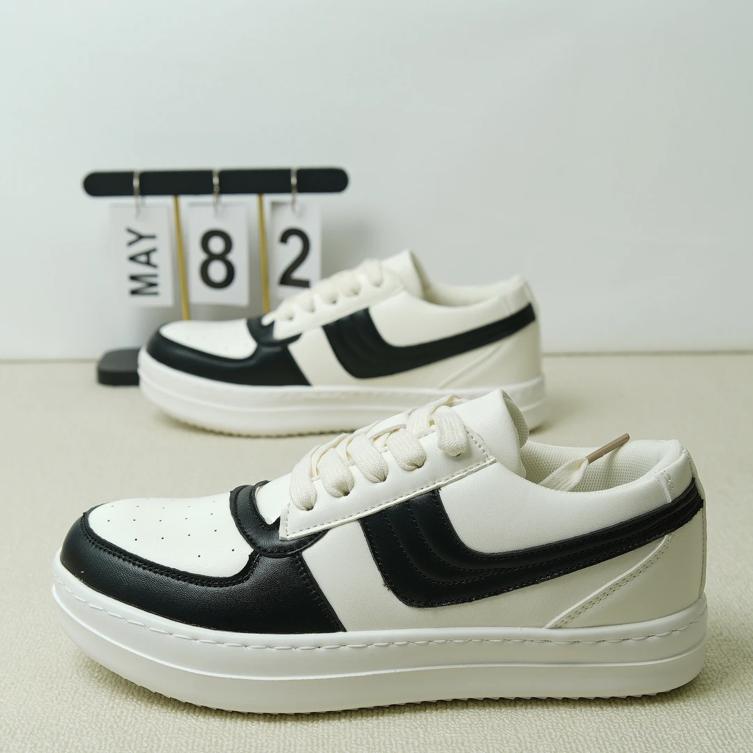 休闲时尚百搭运动鞋美式复古黑色滑板鞋男厚底增高休闲板鞋简约