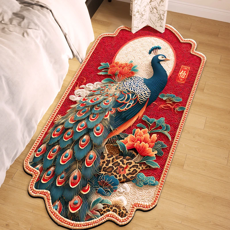【60*100cm】富贵孔雀床边地垫入户门玄关门口吸水速干家用脚垫垫子
