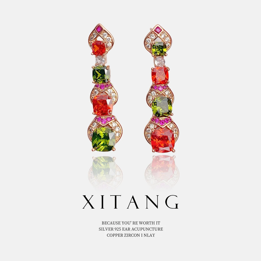 XITANG 925银针【长河落日】长款气质耳钉耳环耳坠8145