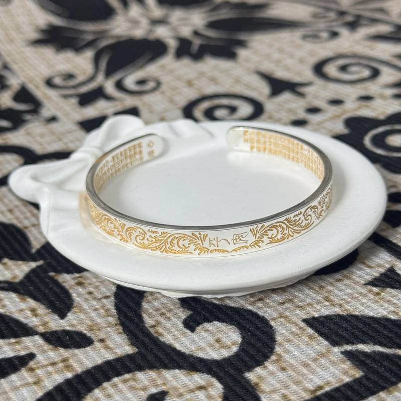 足银手镯 新粉福利2号链接【开口描金手镯】发货带证书带礼盒