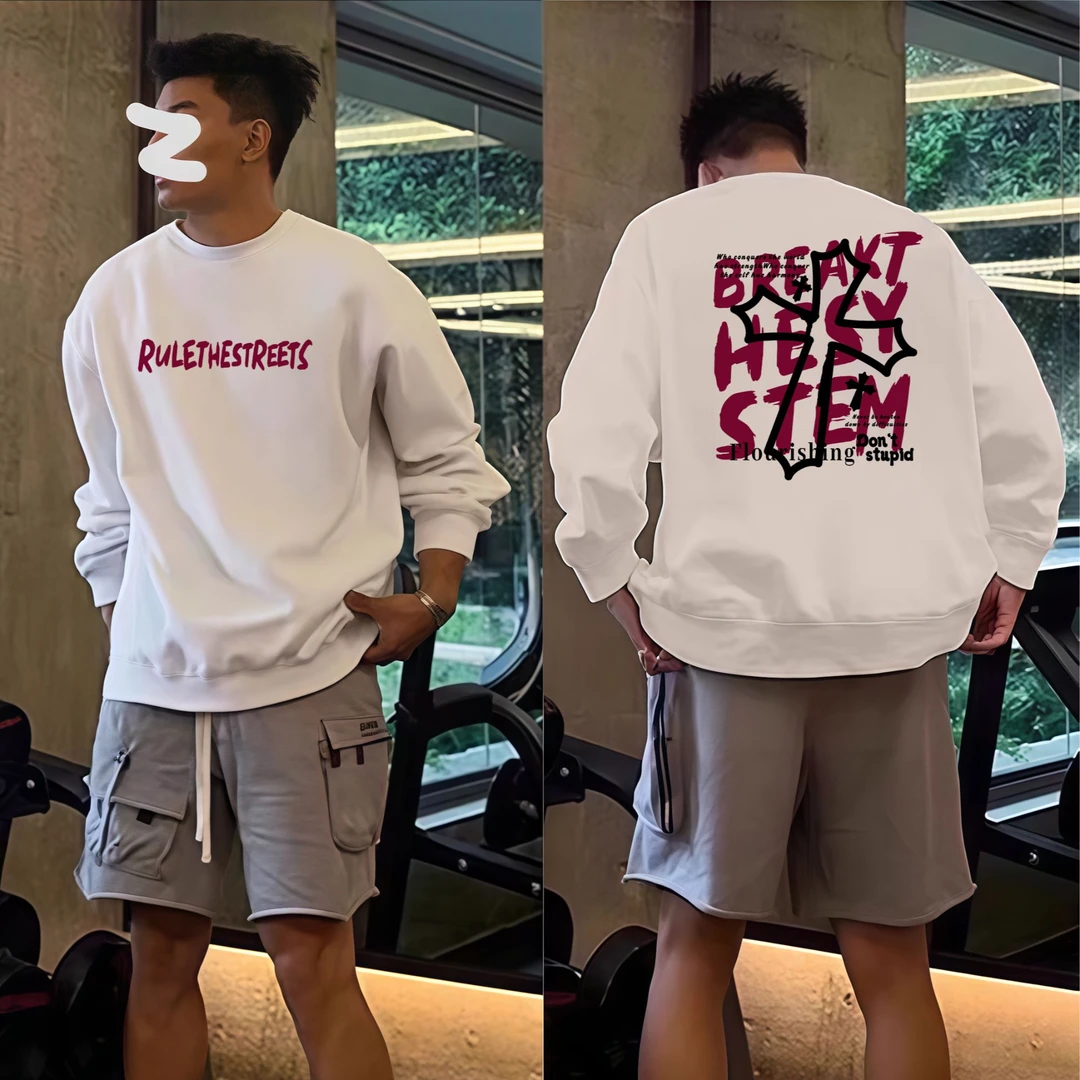 【重磅500G】男士卫衣秋冬2025新款美式潮牌字母高街男宽松加绒上衣