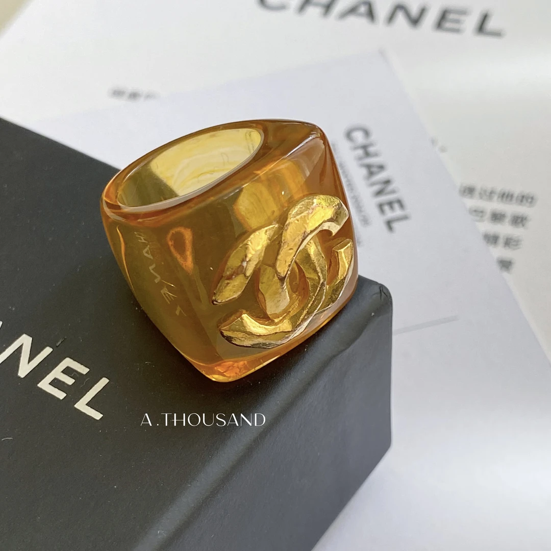 95新 Chanel/香奈儿 橙色冰块亚克力双C戒指-53156941