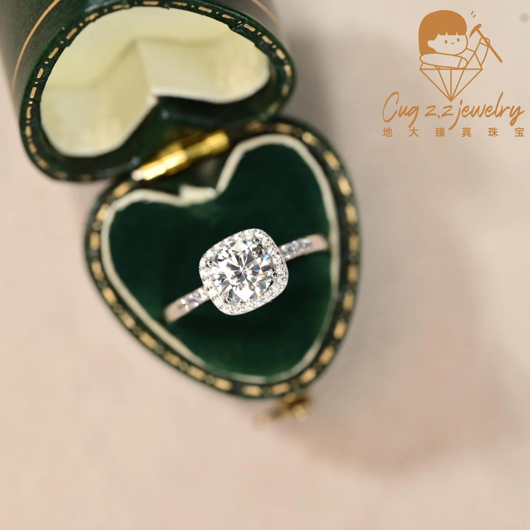 925银莫桑石戒指 爆款小方糖莫桑钻戒指925银超闪精工银戒